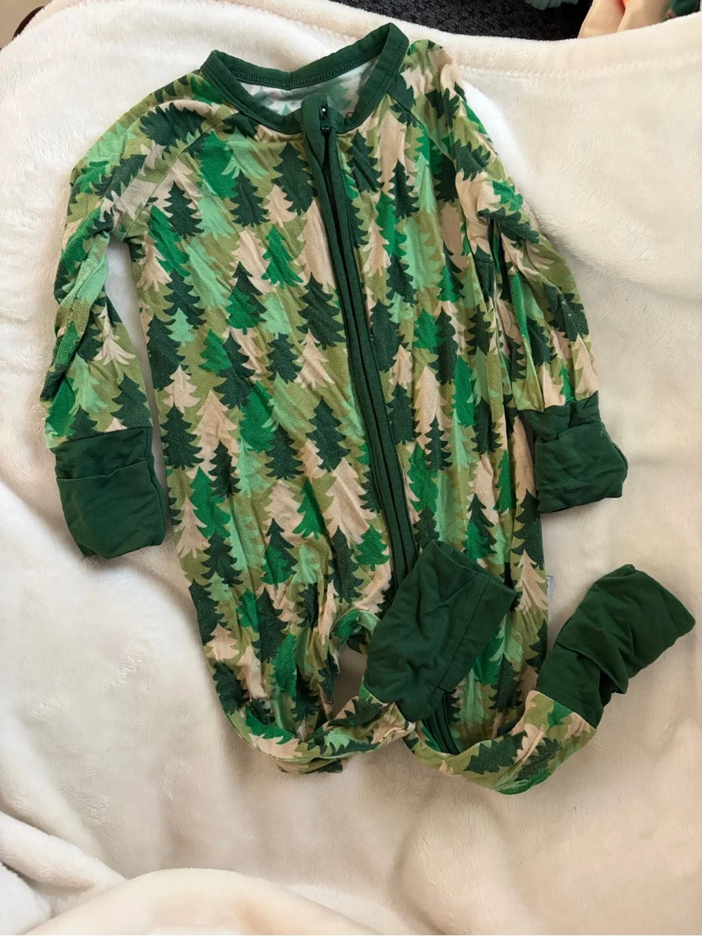 Green Forest-Print Kids Footed One-Piece Pajama